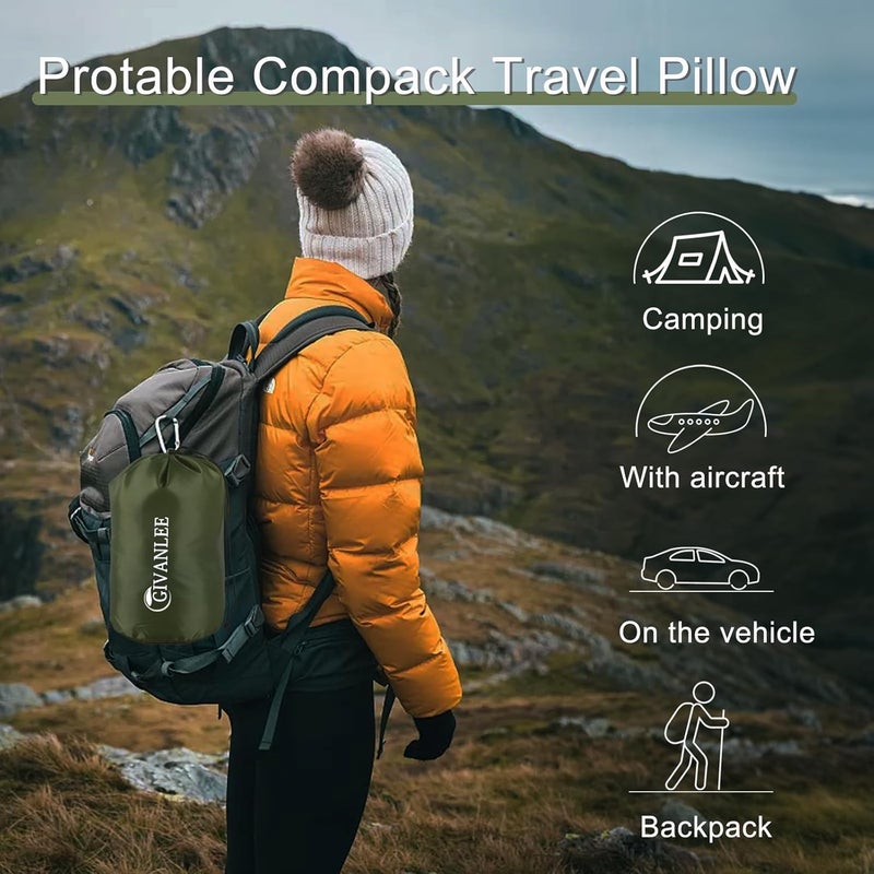 GIVANLEE Camping Pillow for Sleeping 2 Pack,Compact Travel Pillow Filled in Shredded Memory Foam,Portable with Storage Bag,Soft Cover,Small Pillow for Camp Backpacking Hiking Gear&Accessories - Image 2